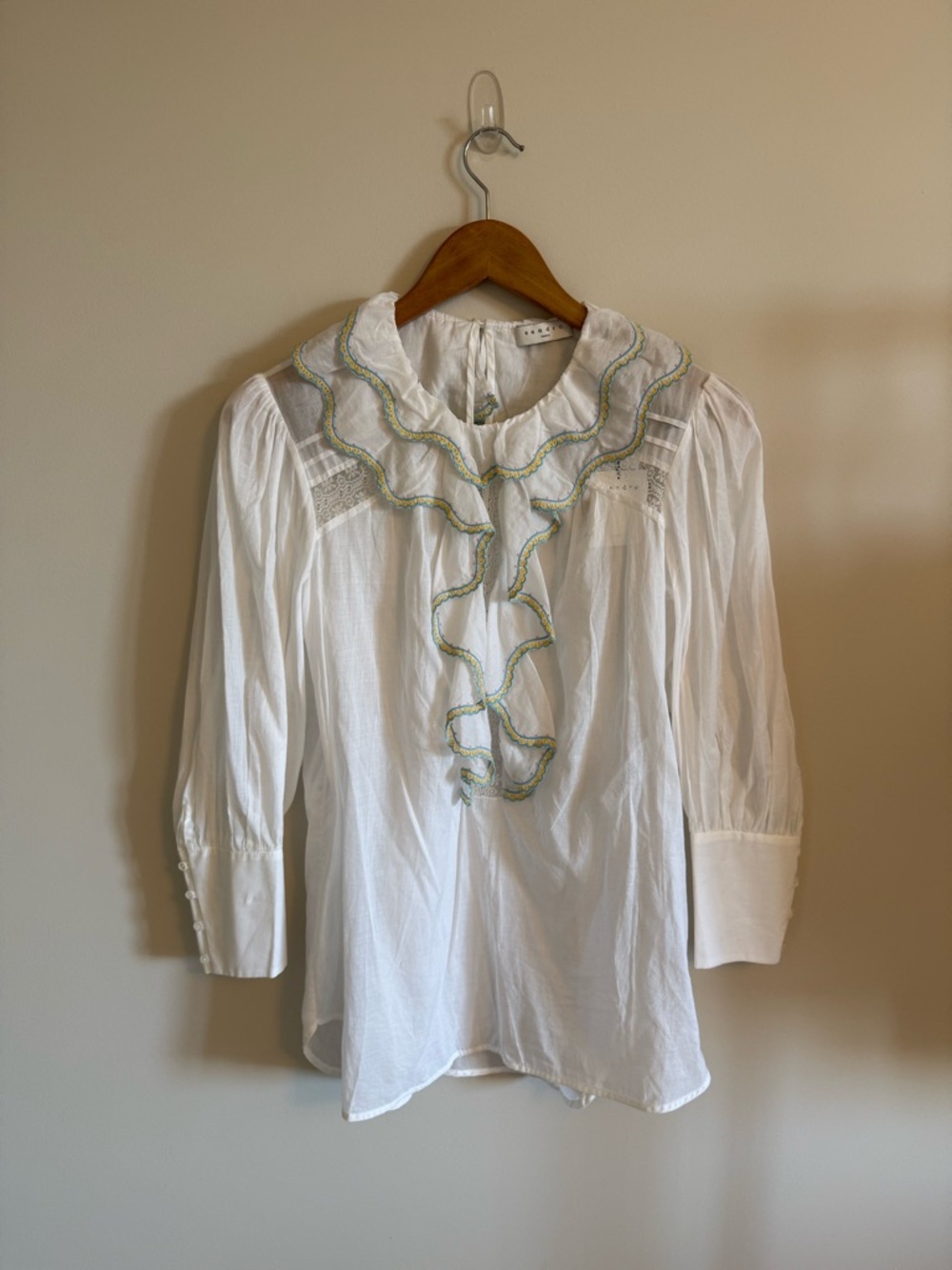 SANDRO LACE DETAIL COTTON BLOUSE - Picture 2 of 9